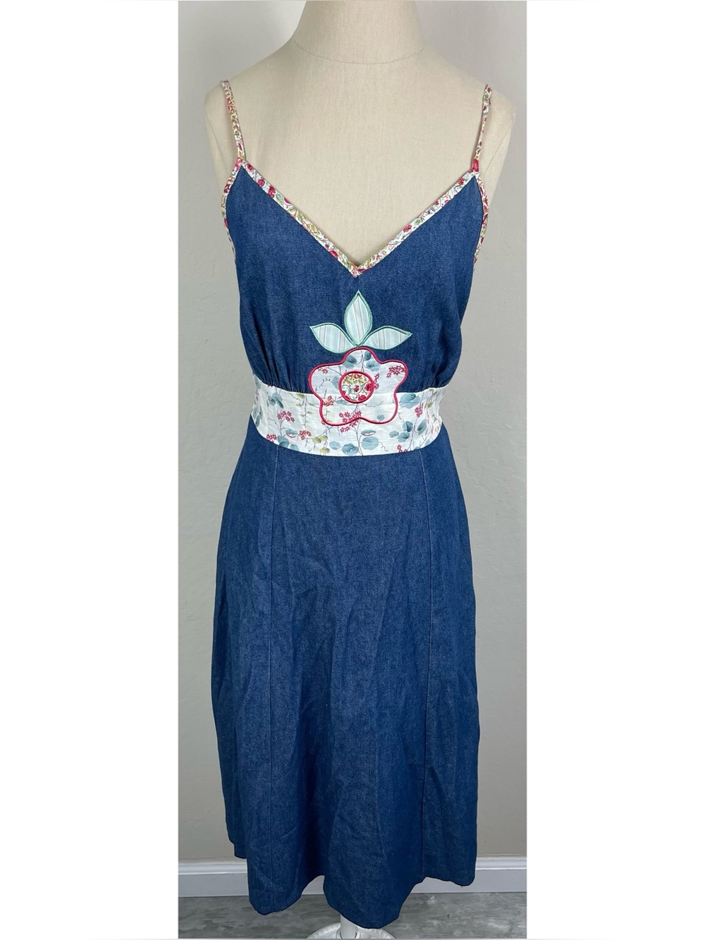 Mon Petit Oiseau Denim Floral Sleeveless Dress